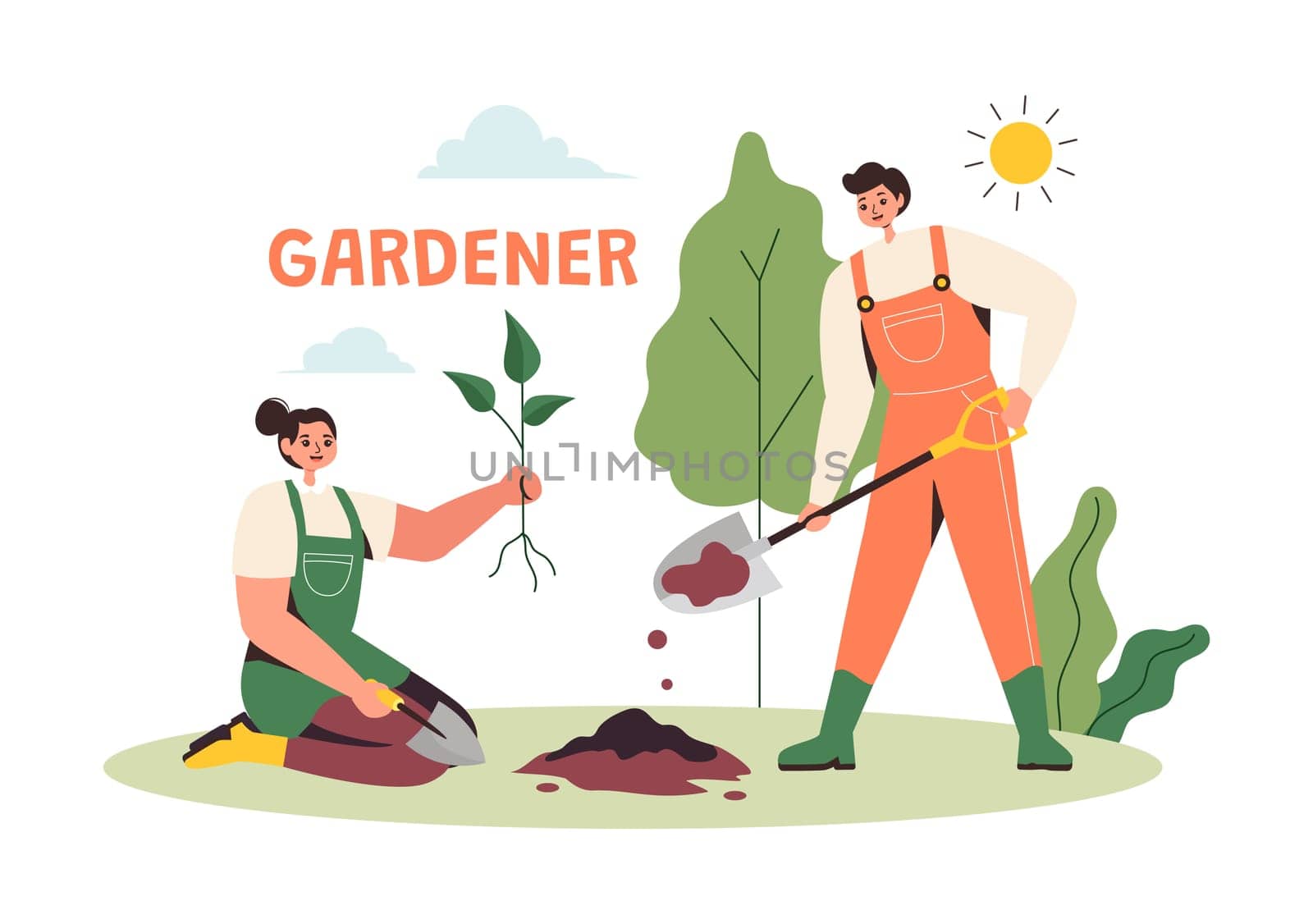 Gardener Vector Illustration with Garden Tools, Farming, and Growing Vegetables in a Botanical Summer Gardening Flat Style Cartoon Background