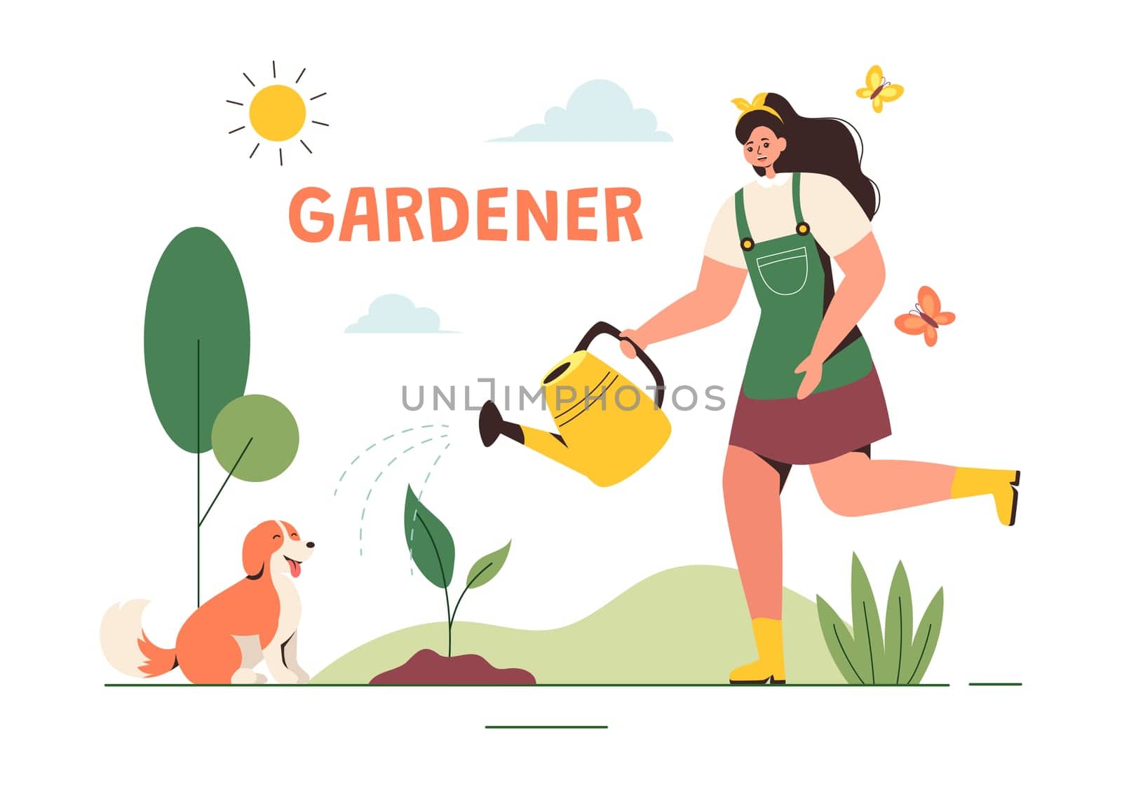 Gardener Vector Illustration with Garden Tools, Farming, and Growing Vegetables in a Botanical Summer Gardening Flat Style Cartoon Background