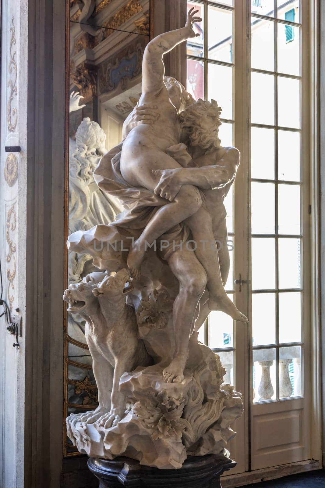 Genoa, Italy - 22 August 2023. Royal Palace Museum. The rape of Proserpina, by sculptor Schiaffino, 1705
