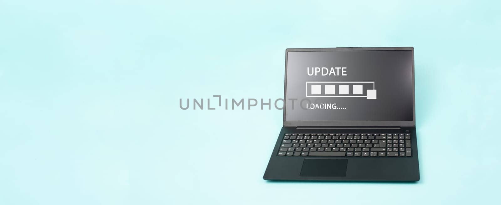 Update loading, laptop screen with progress bar, upload data, business concept, installation application