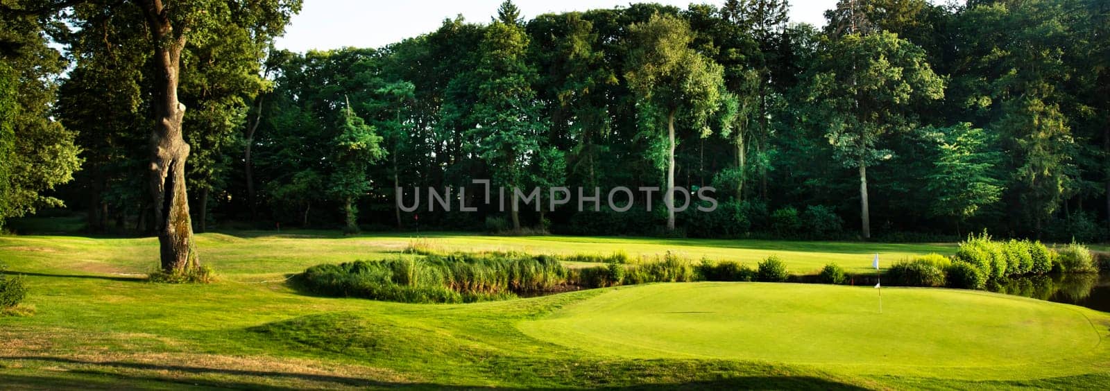 Golf course with green grass