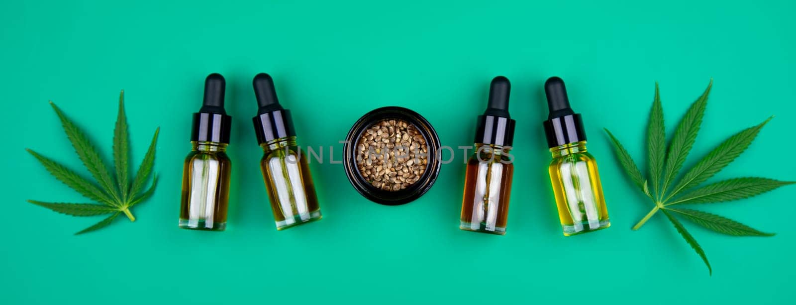 Flat lay composition, cbd, Cannabis leaves with marijuana