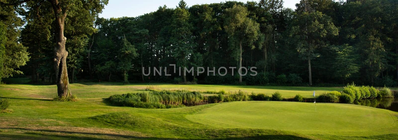 Golf course with green grass