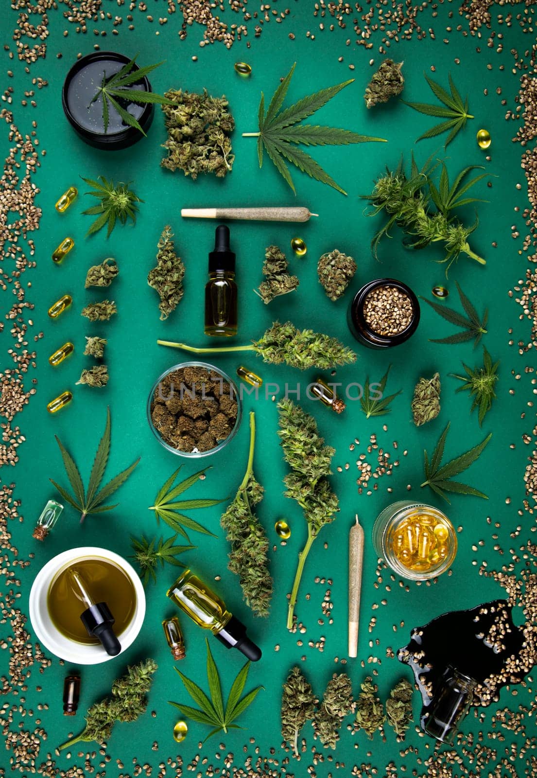 Marijuana and cannabis buds, cbd concept