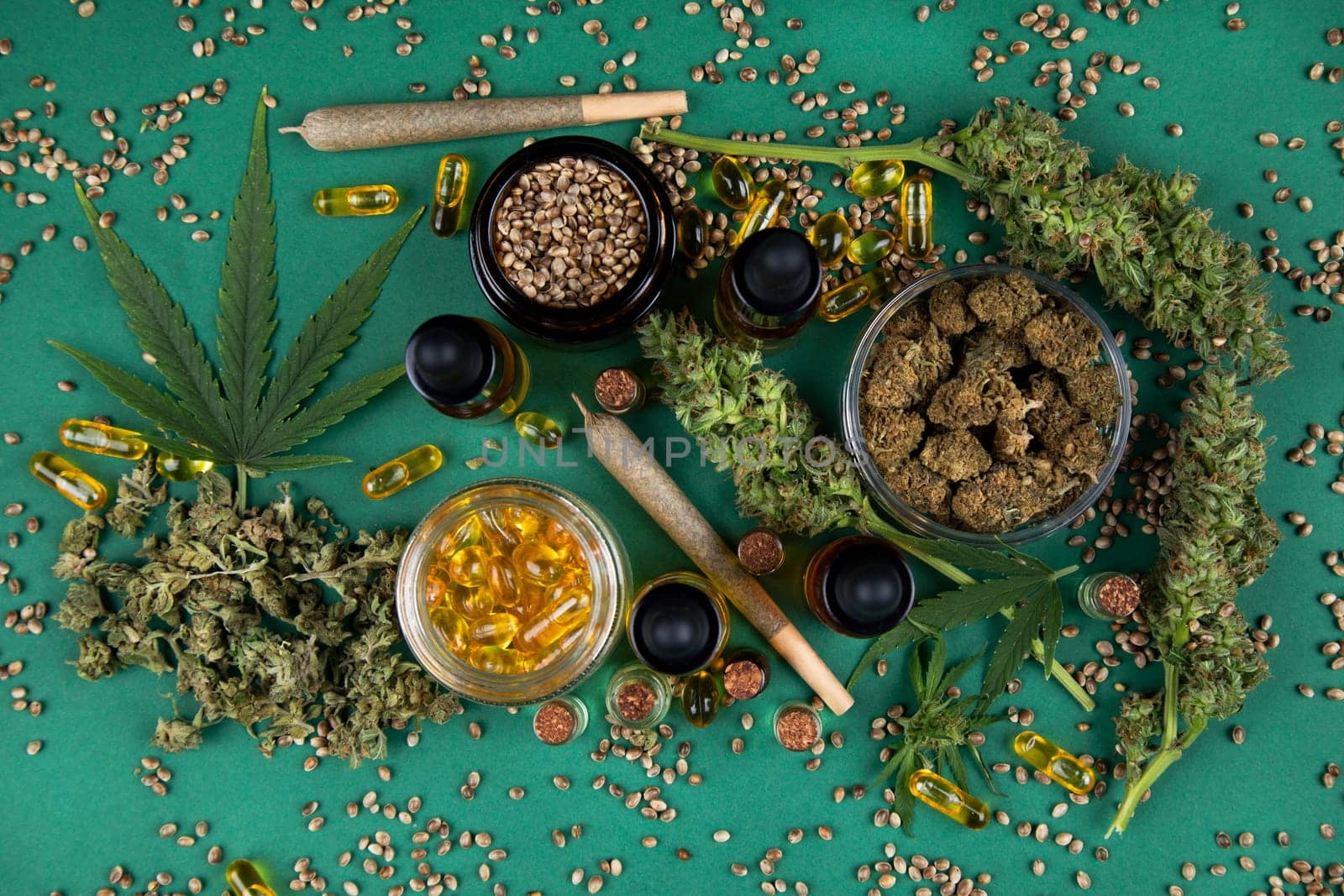 Blunt, Marijuana buds with cannabis leaves, cbd
