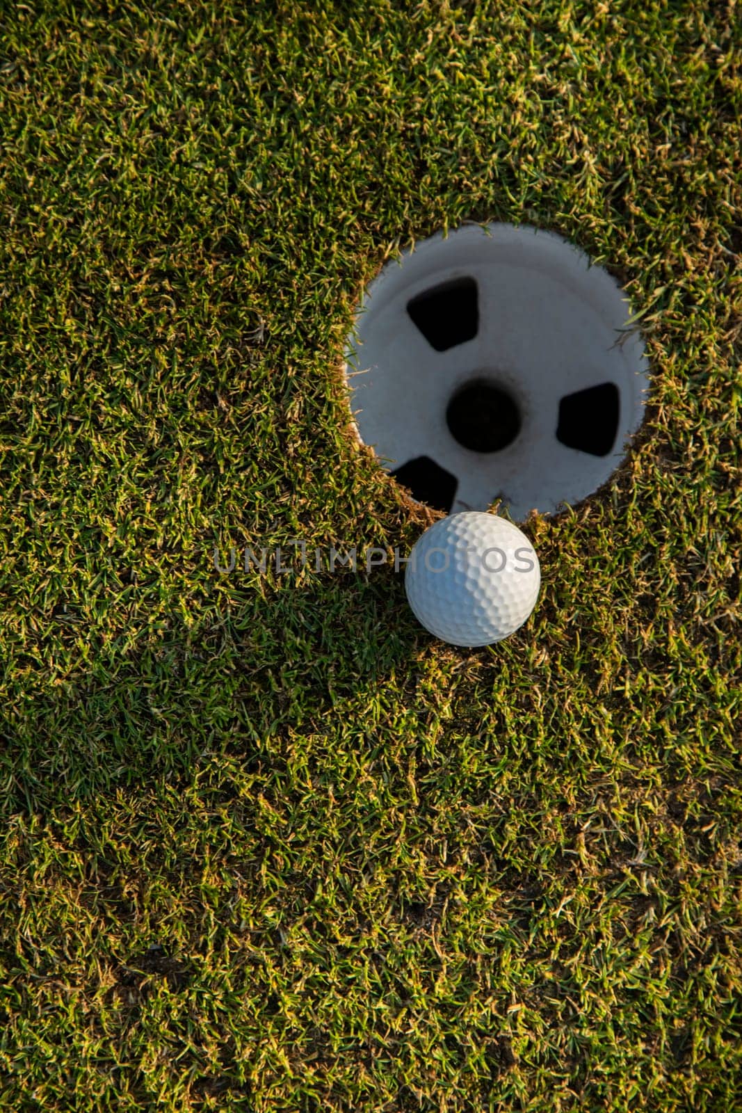 Close up of golf ball on green grass, Sport and lifestyle