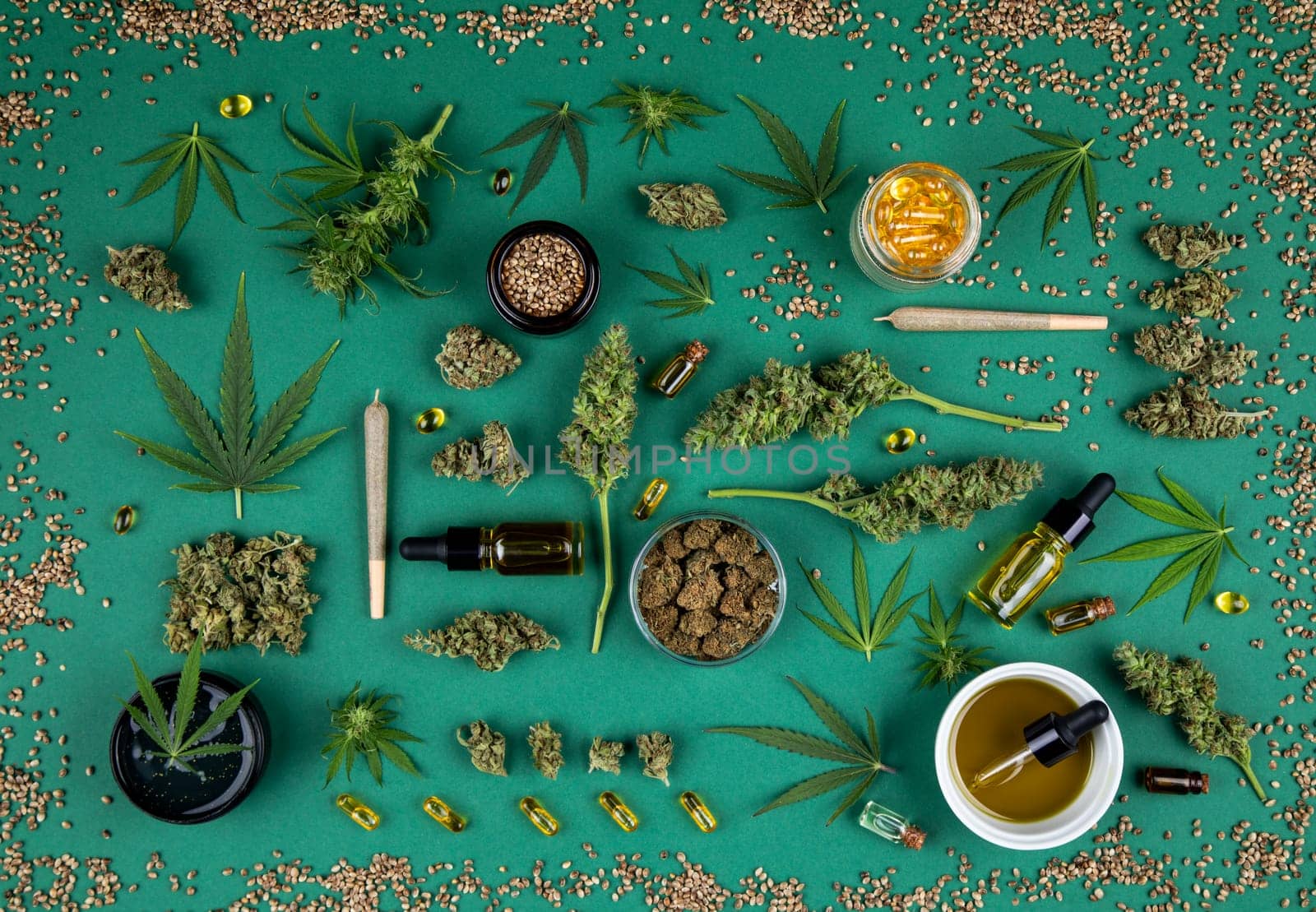 Marijuana and cannabis buds, cbd concept