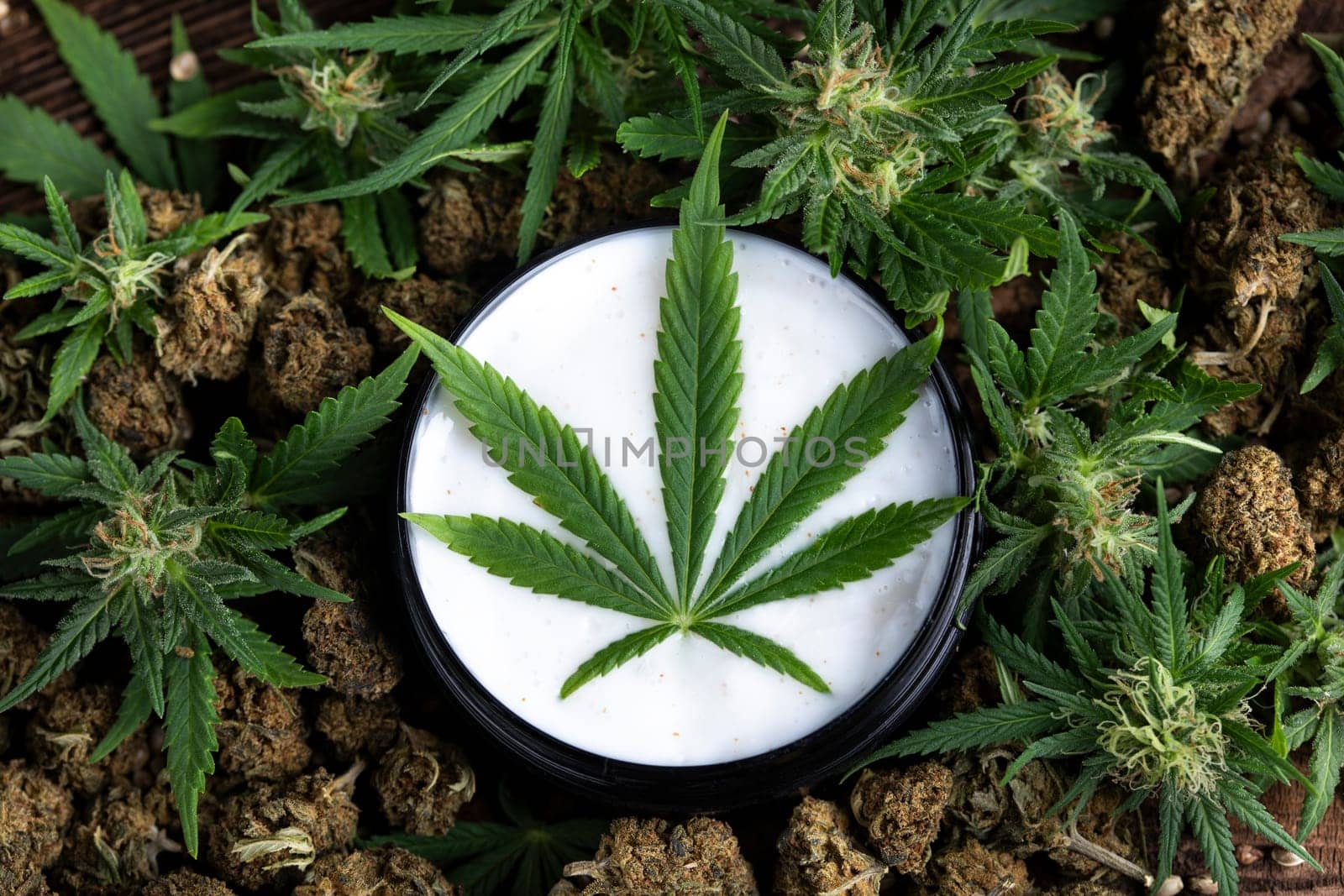 Cosmetics hemp, medical marijuana concept