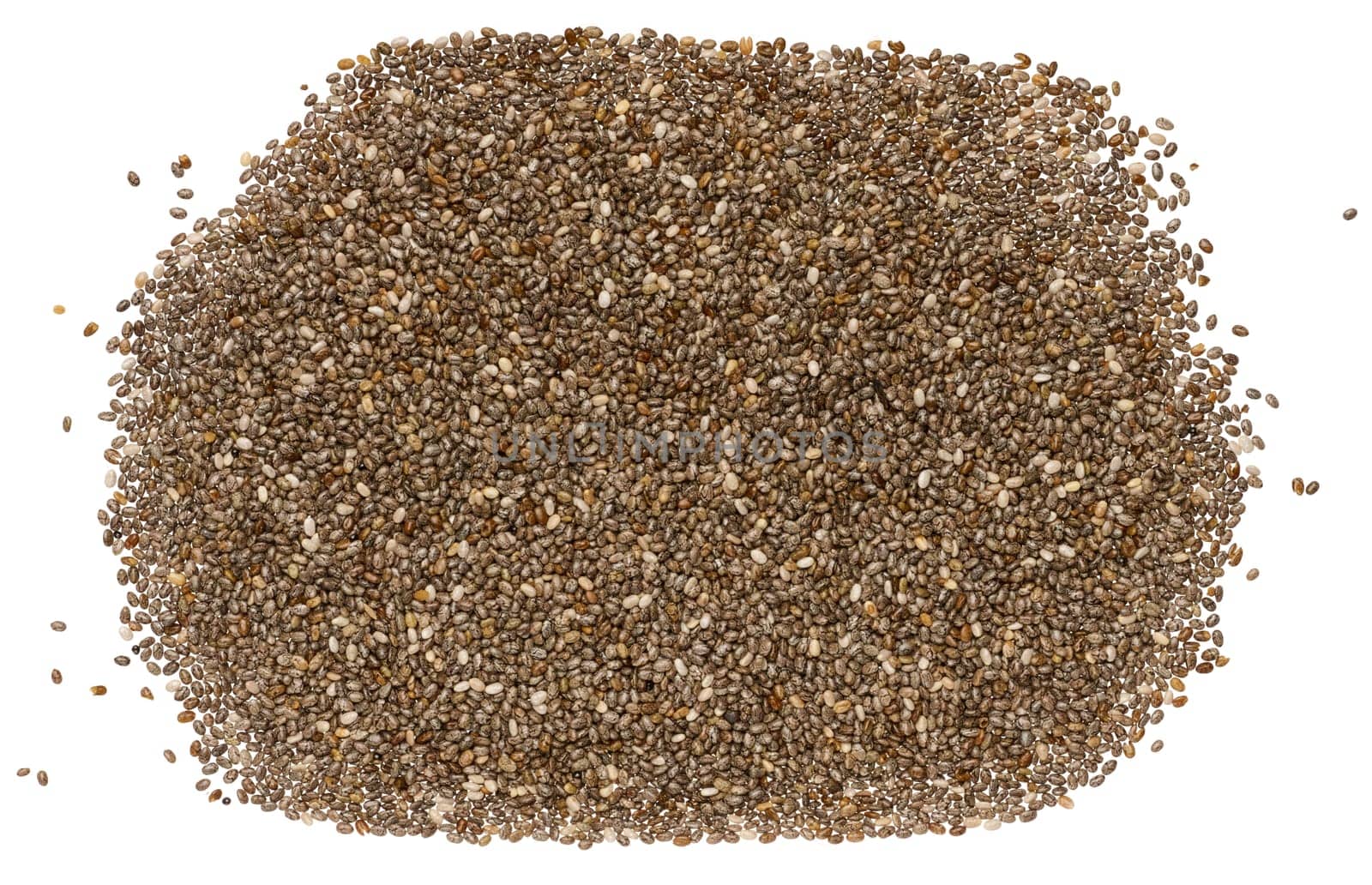 Chia seeds scattered in a heap, isolated background