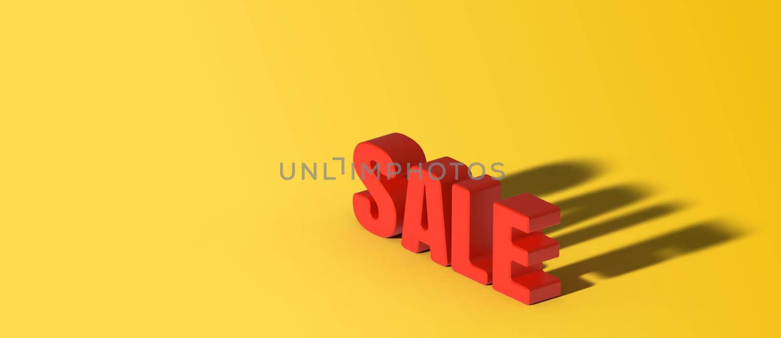 Inscription sale with shadow on a yellow background. Place for inscription, 3D rendering illustration