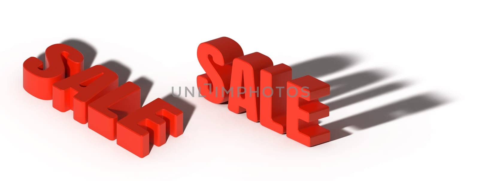 Inscription sale with shadow on isolated background. 3D rendering illustration