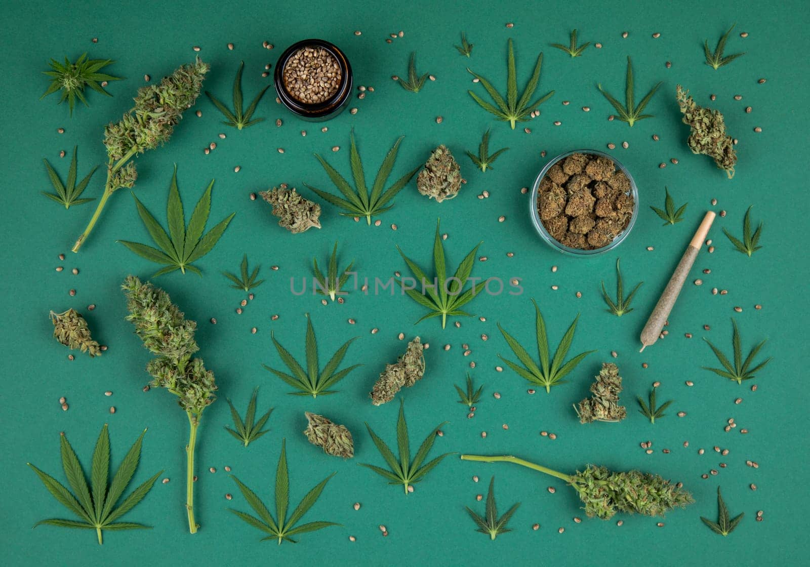 Medical marijuana, cbd,  Cannabis buds, hemp leaves concept