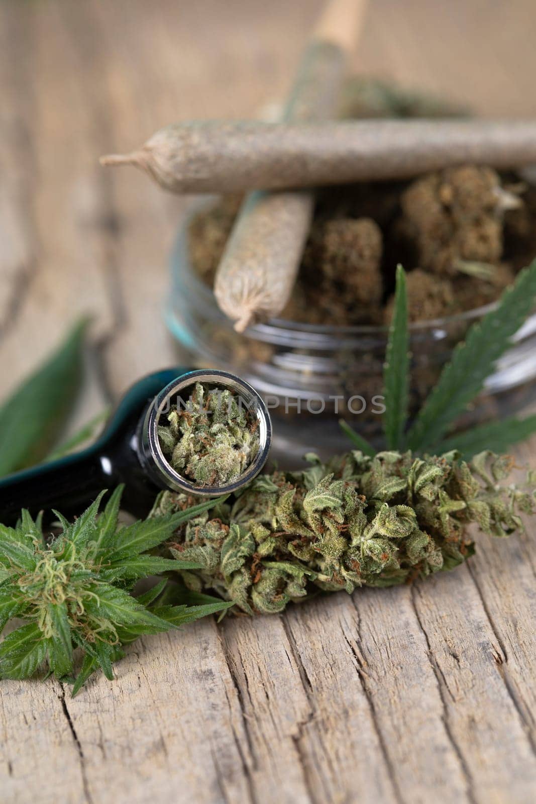 Blunt, Marijuana buds with cannabis leaves, cbd