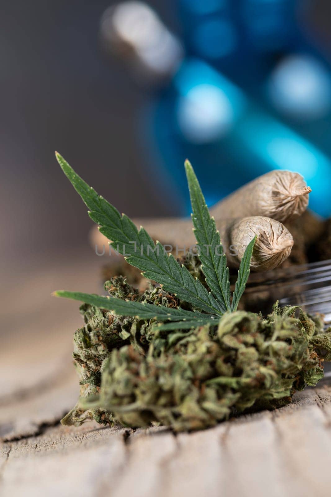 Blunt, Marijuana buds with cannabis leaves, cbd