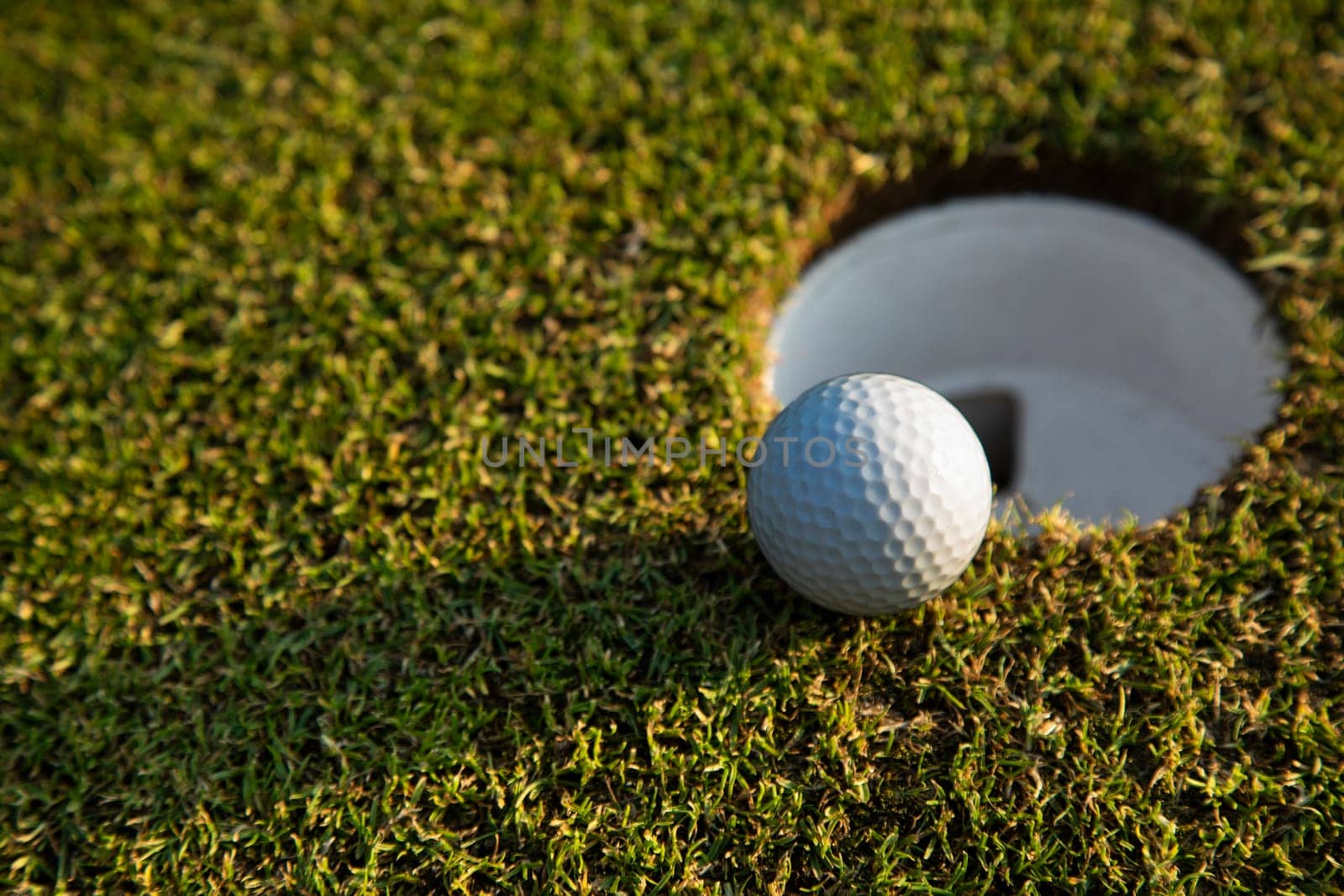 Sport and lifestyle, Golf ball on green grass on course