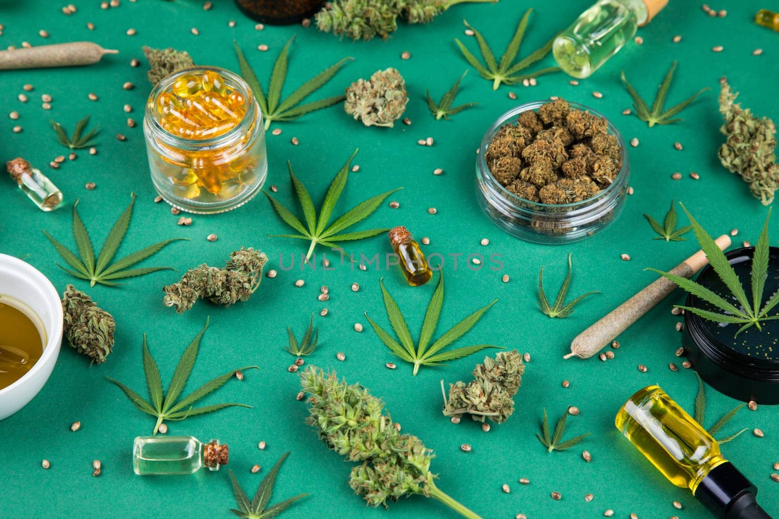 Marijuana and cannabis buds, cbd concept