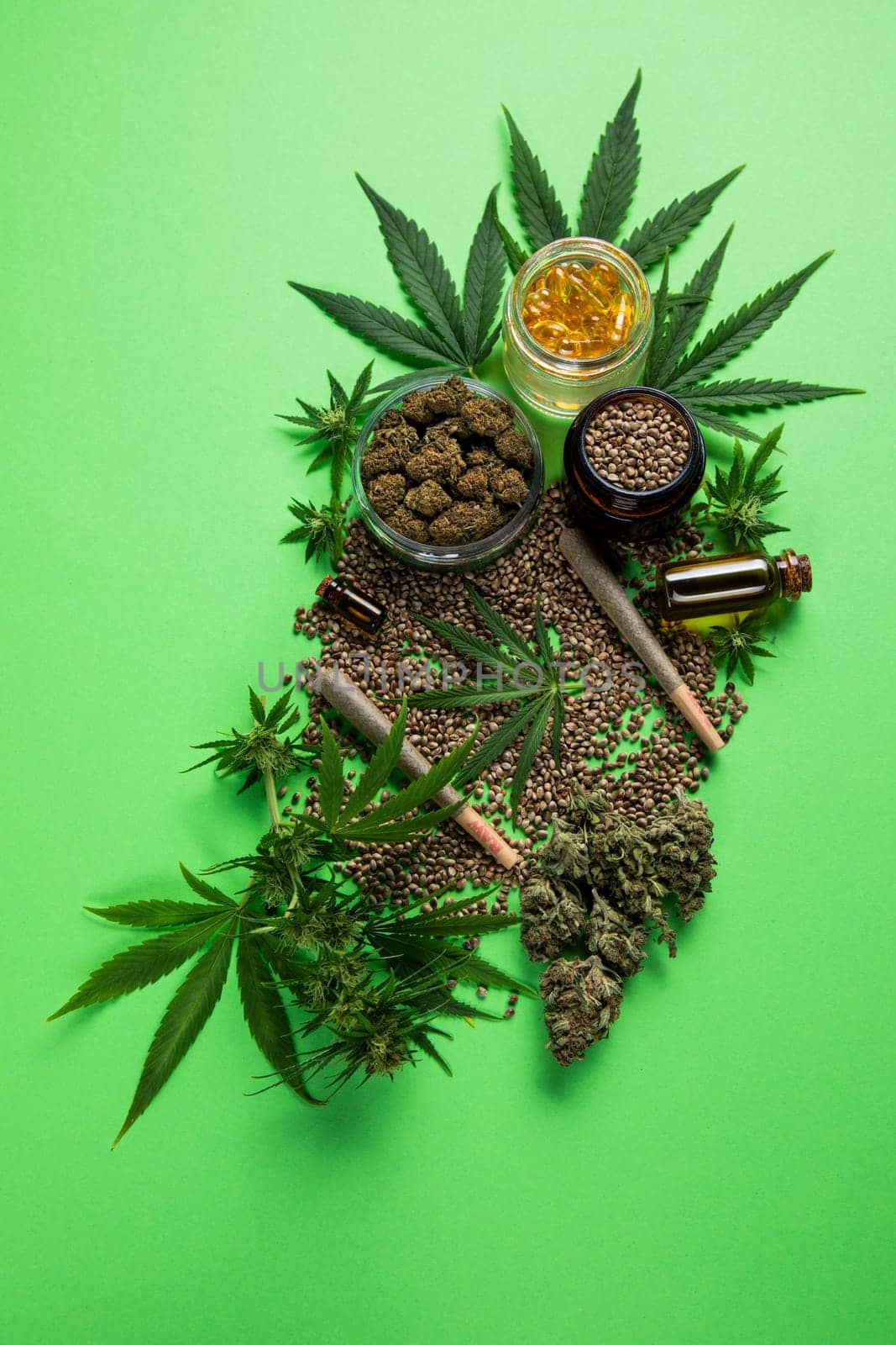 Blunt, Marijuana buds with cannabis leaves, cbd