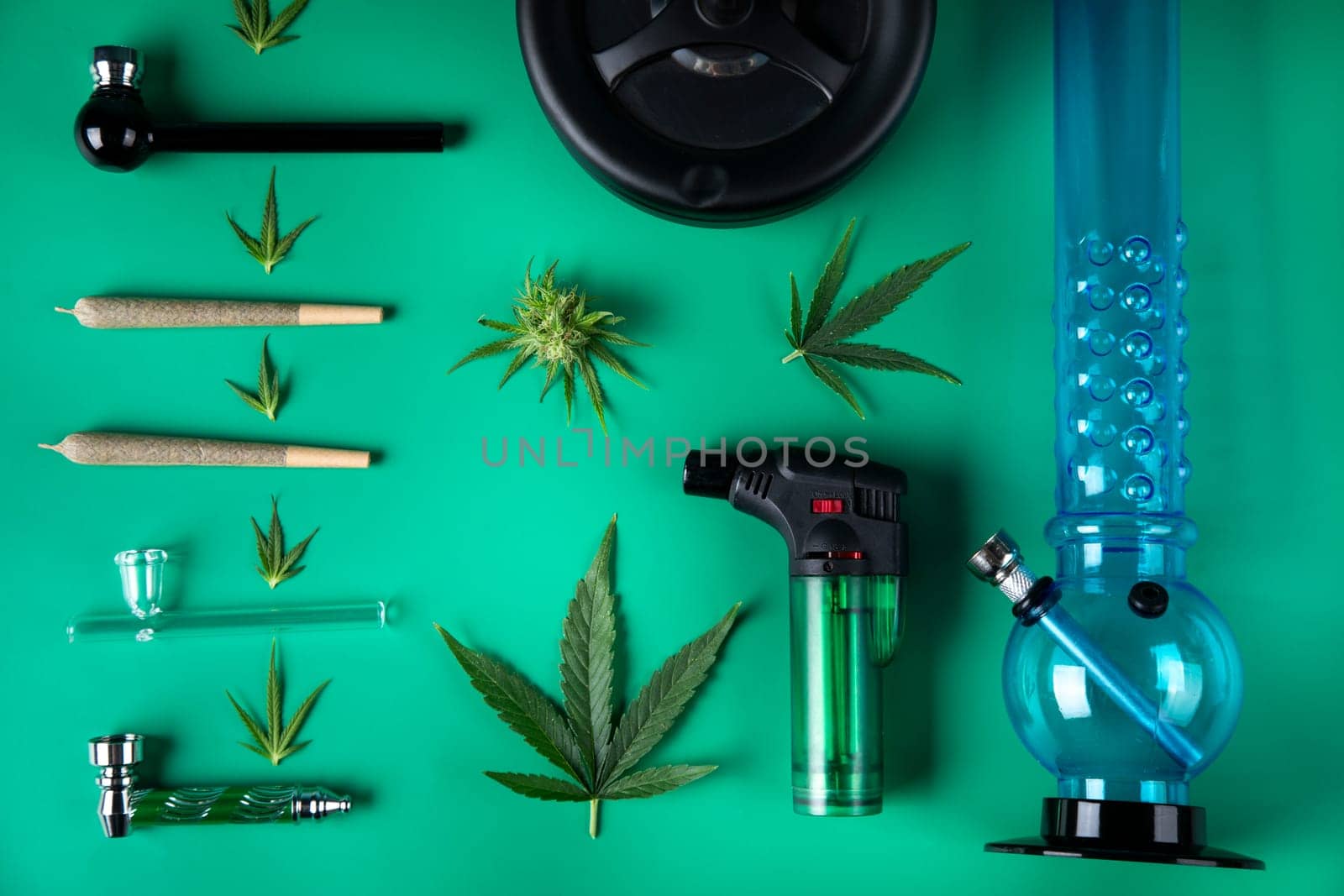 Medical marijuana, flat lay composition, Cbd, weed, cannabis buds