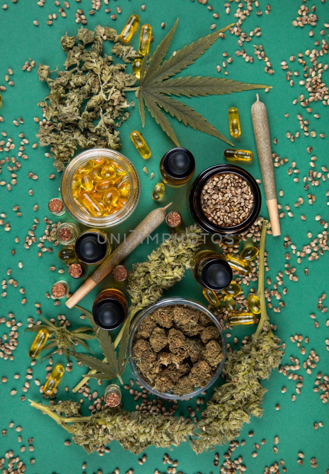 Medical marijuana, cbd,  Cannabis buds, hemp leaves concept