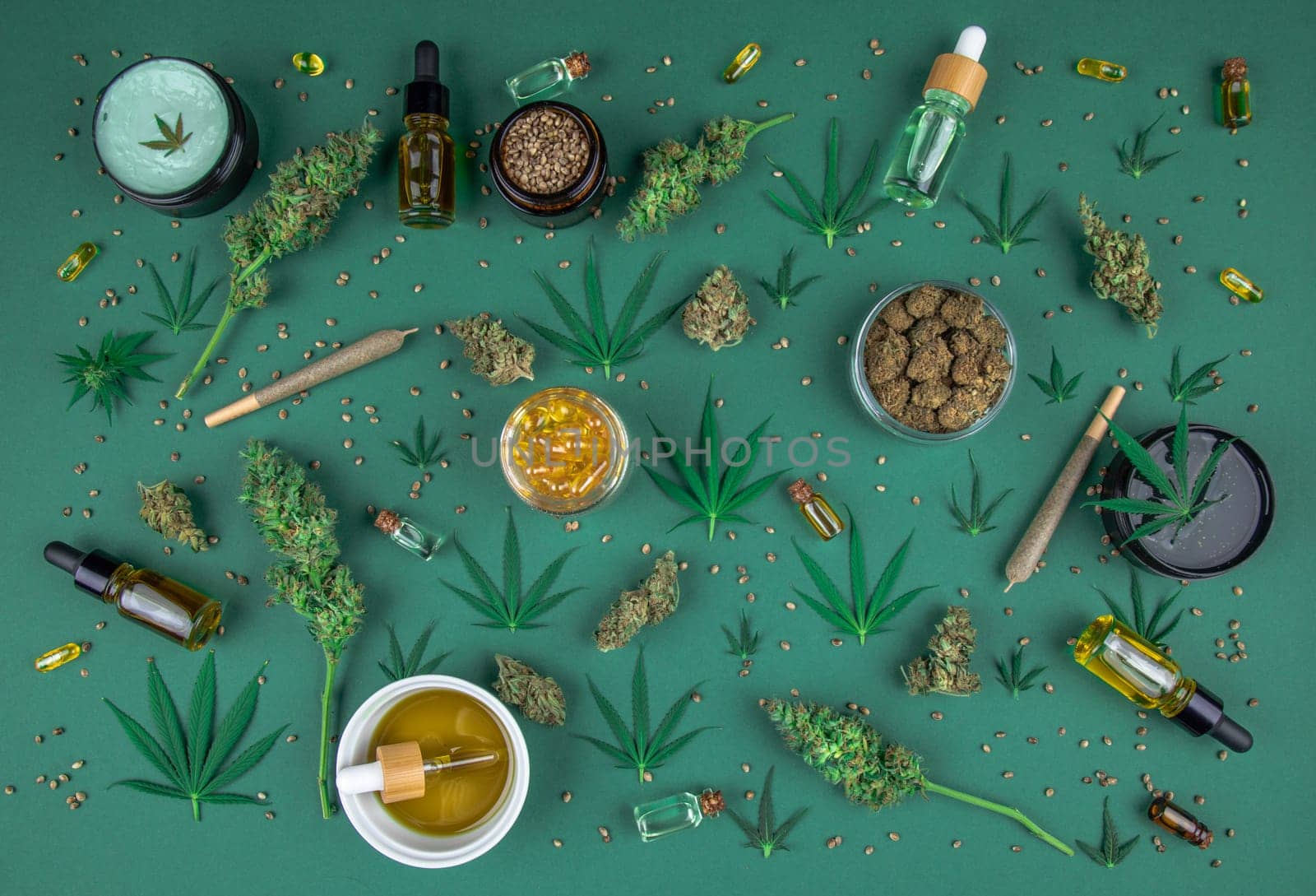 Medical marijuana, cbd,  Cannabis buds, hemp leaves concept
