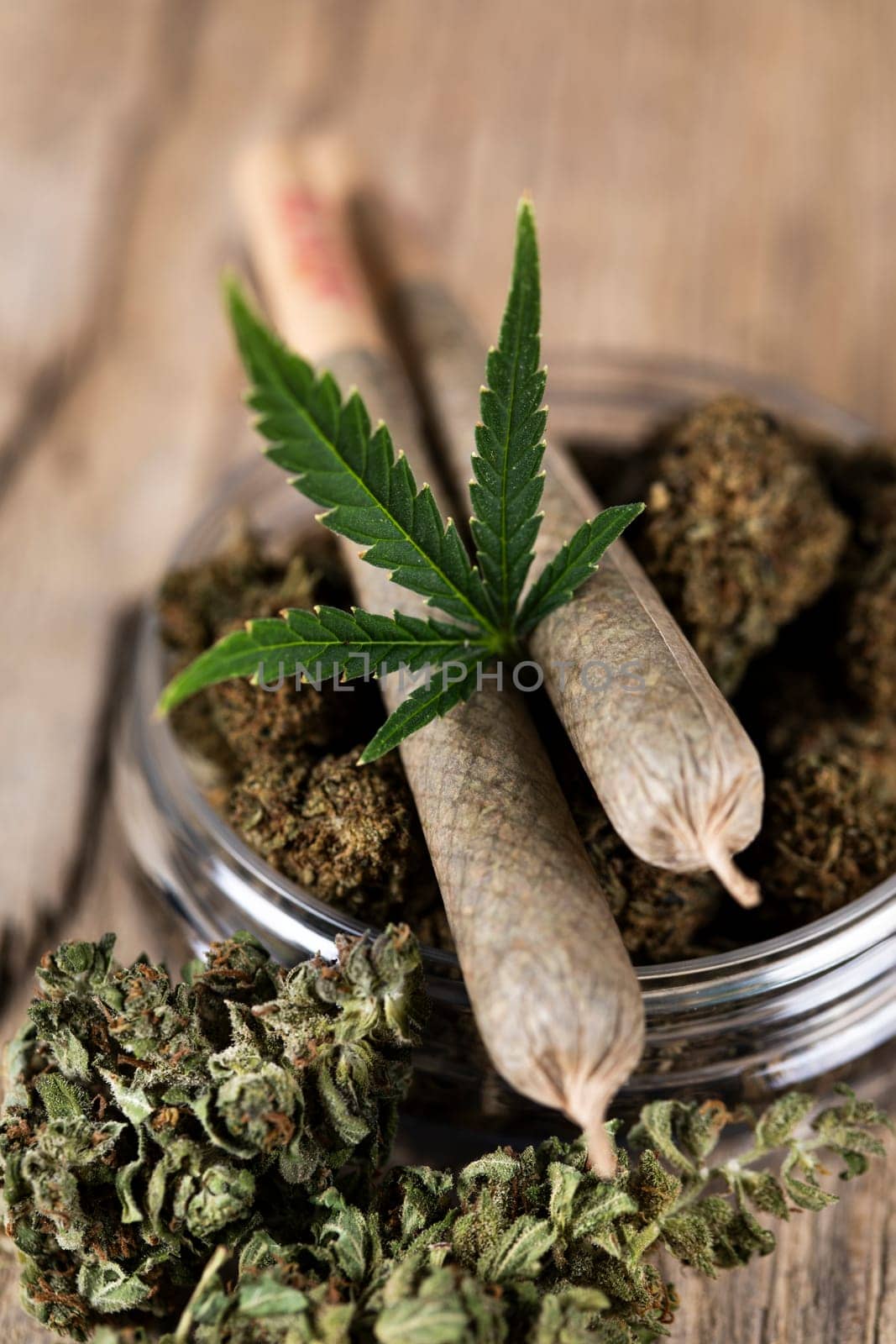 Blunt, Marijuana buds with cannabis leaves, cbd