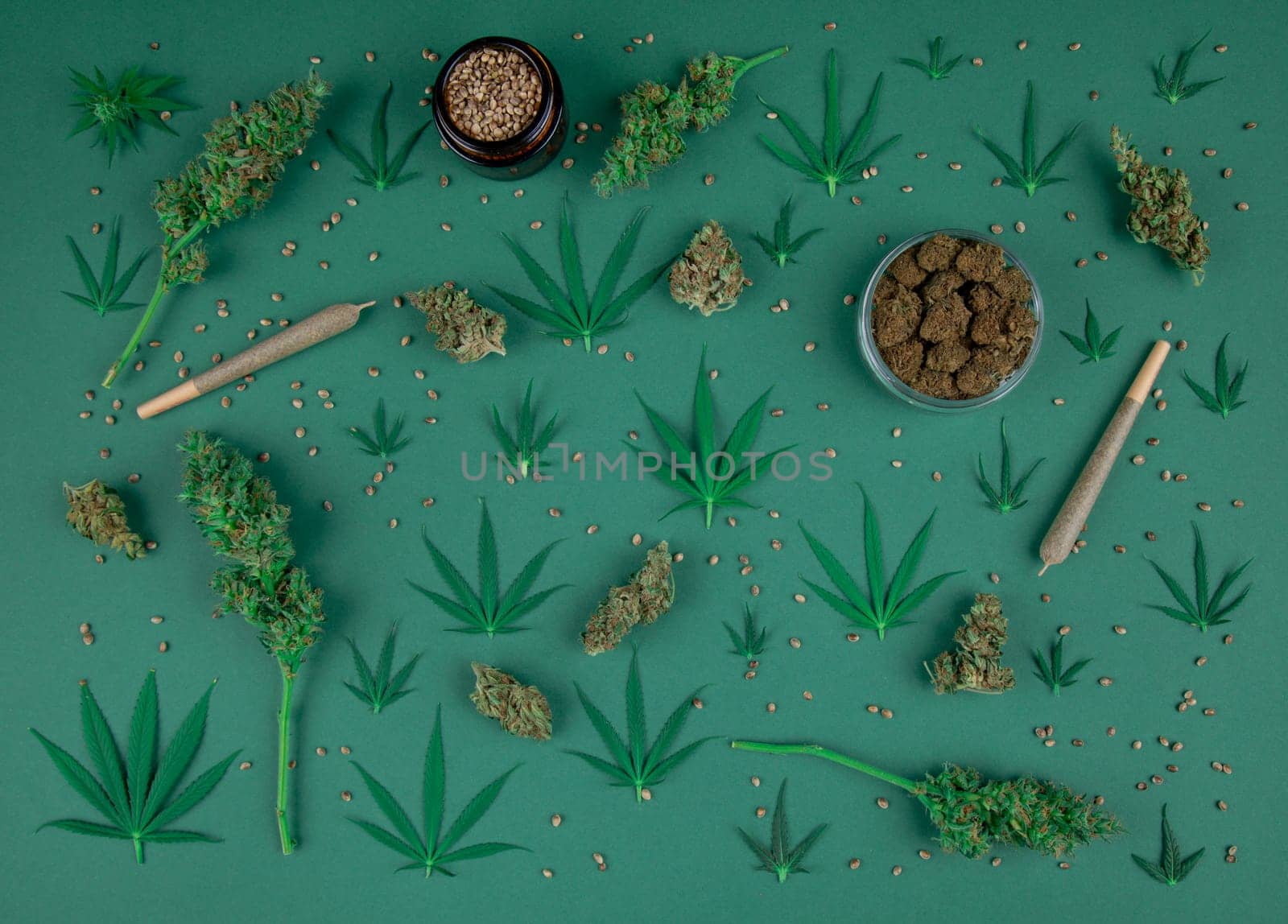 Medical marijuana, cbd,  Cannabis buds, hemp leaves concept