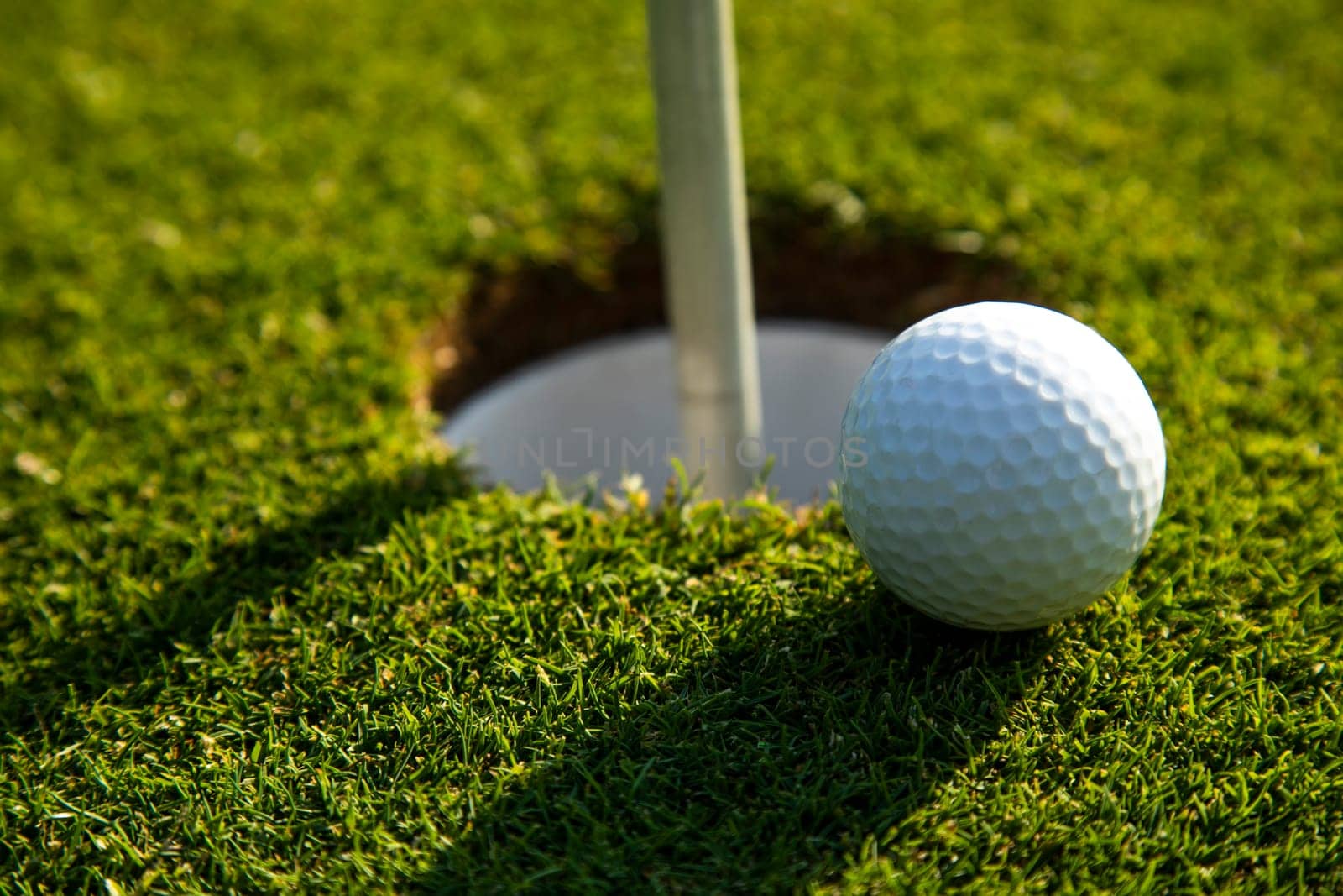 Sport and lifestyle, Golf ball on green grass on course