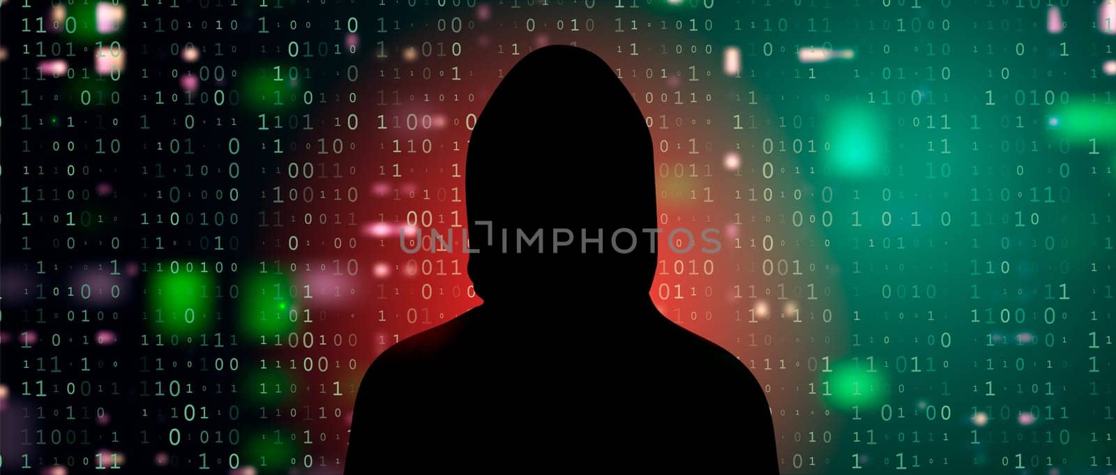 Digital Binary Code on Dark Red. Data Breach Concept