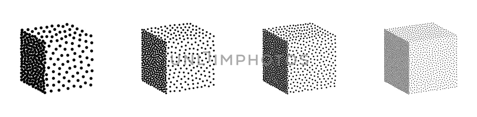 Set of 3D cubes in halftone dotwork style