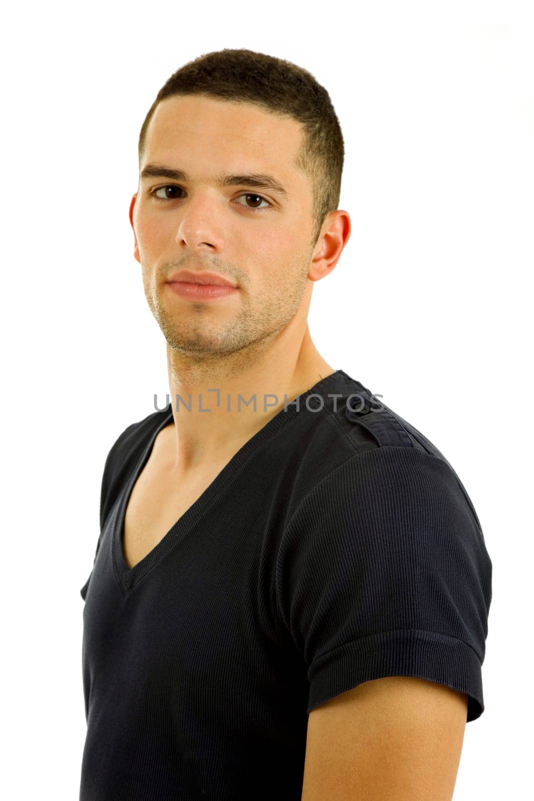 young casual man portrait in a white background