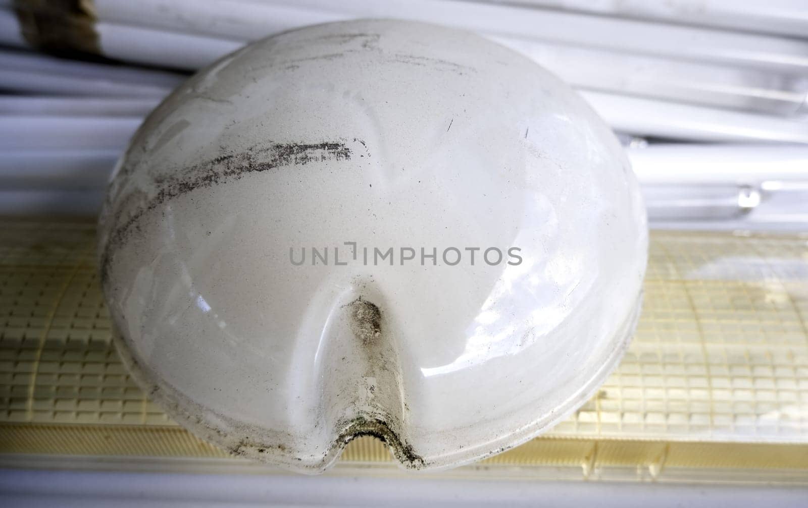 Detail of old glass lampshade bench, vintage decoration