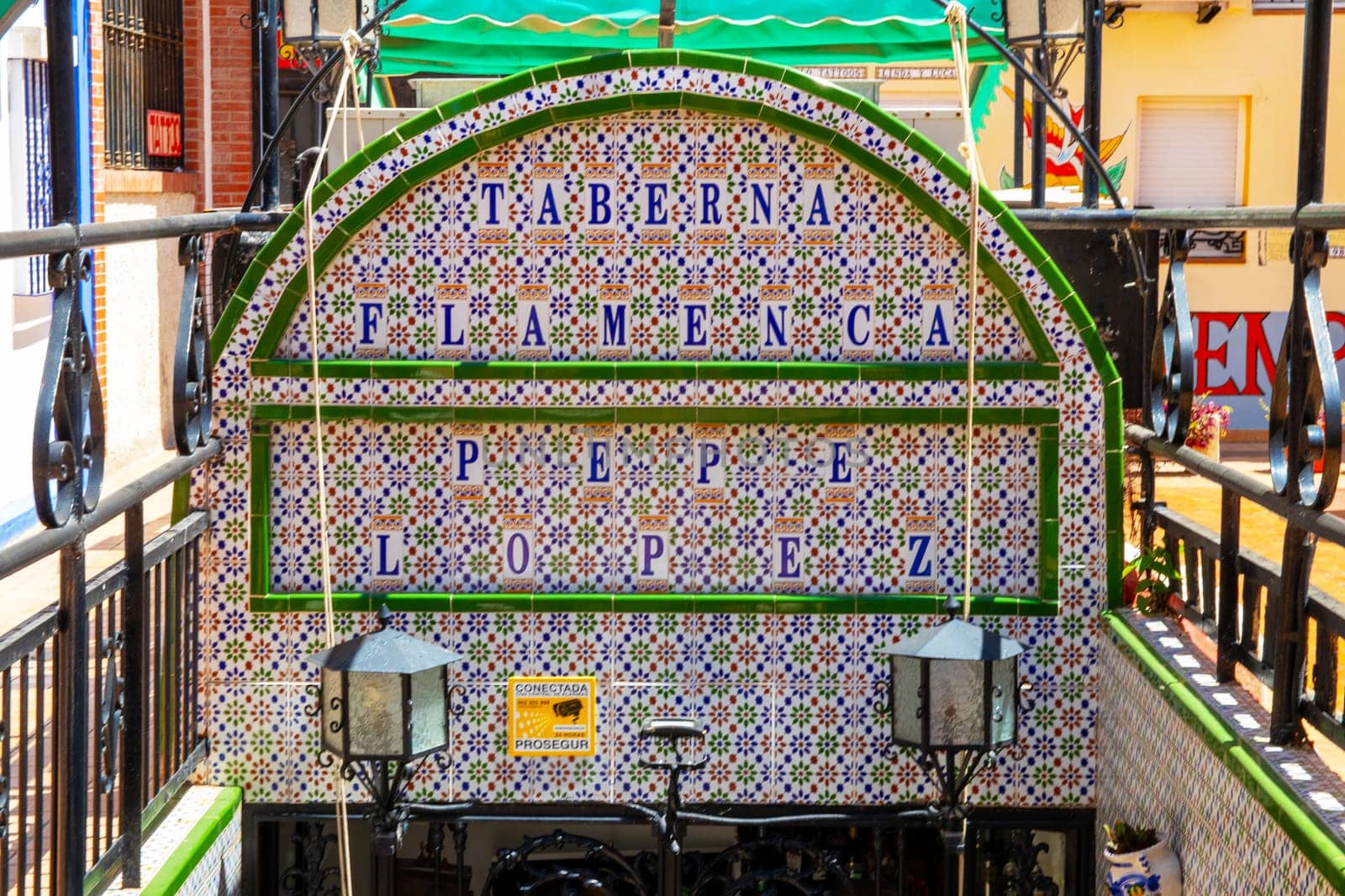 TORREMOLINOS, SPAIN, Andalusia 21 May 2019. The entrance to one of the oldest restaurants on the Costa del Sol is the Taberna Flamenca Pepe Lopez. Traditional gypsy flamenco in the heart of Torremolinos.