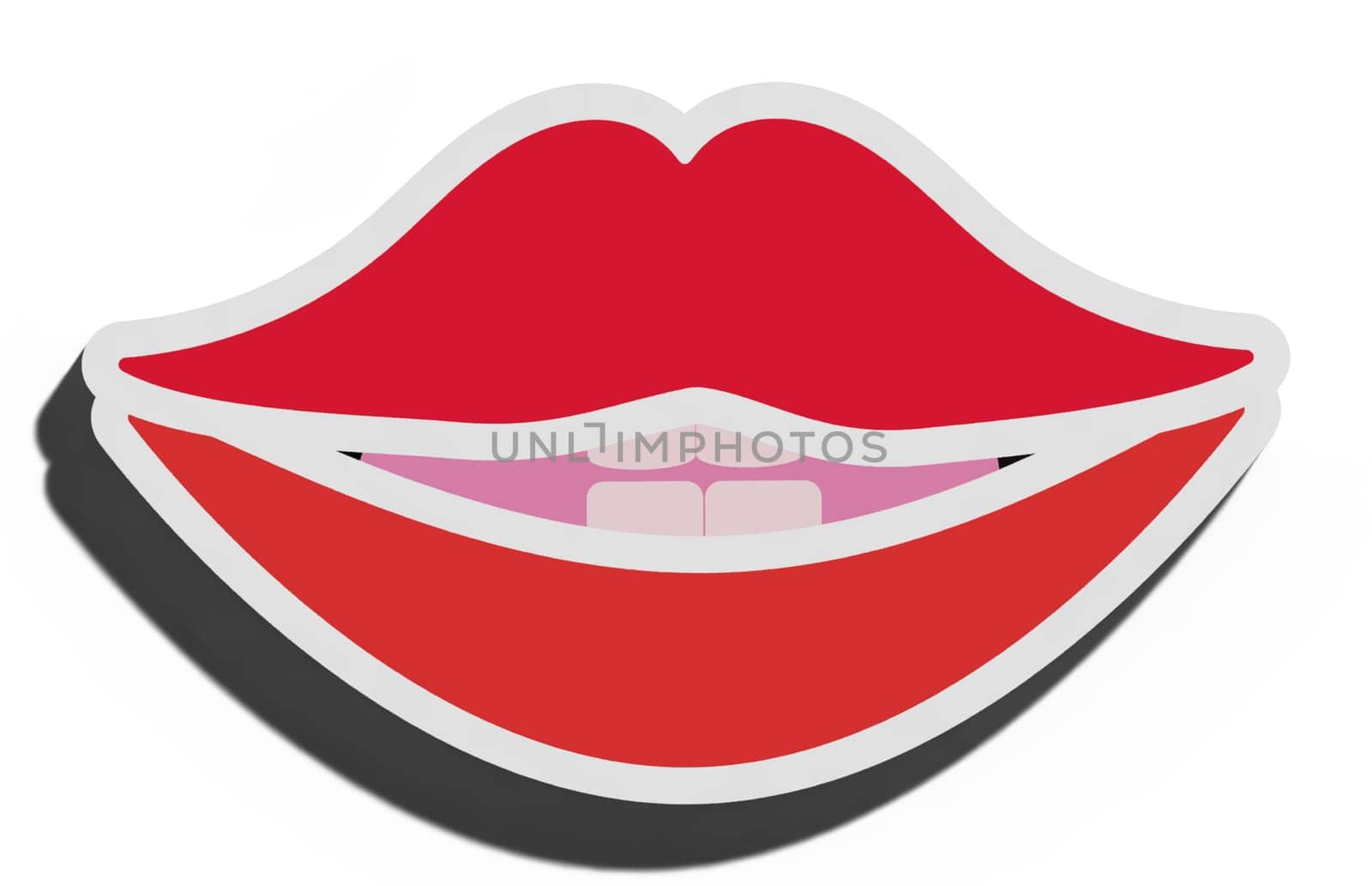 Mouth with red lips and white teeth, 3D rendering illustration