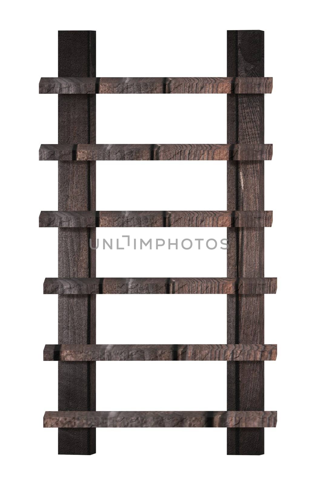 Wooden staircase made from old brown boards on an isolated background