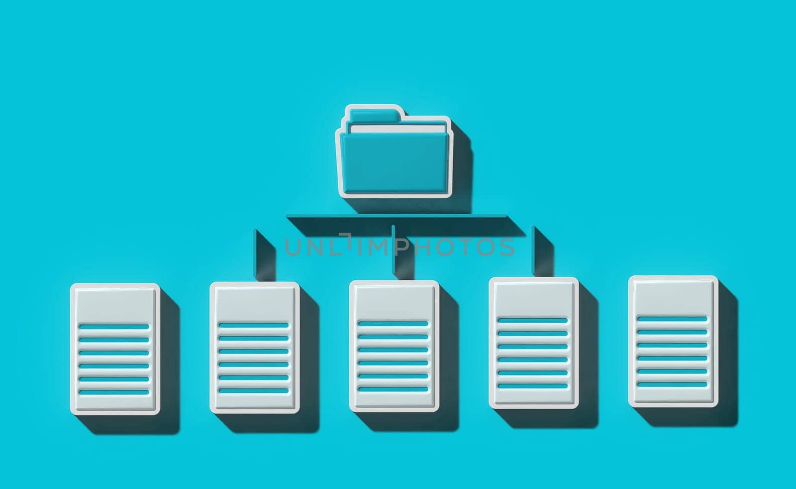 Folder hierarchy, document archiving concept. Efficient documentation structure, paperless information exchange. 3D illustration, rendering
