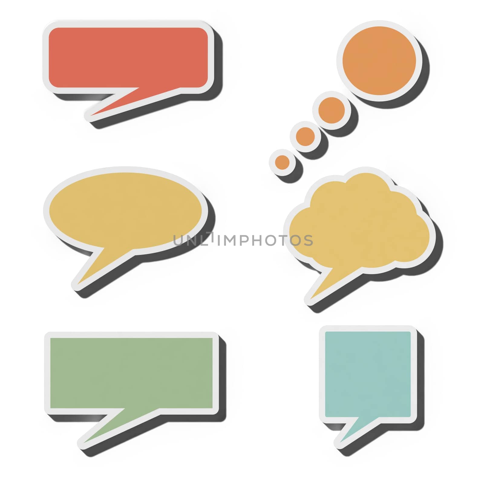 Various dialog shapes on isolated background, 3D rendering illustration