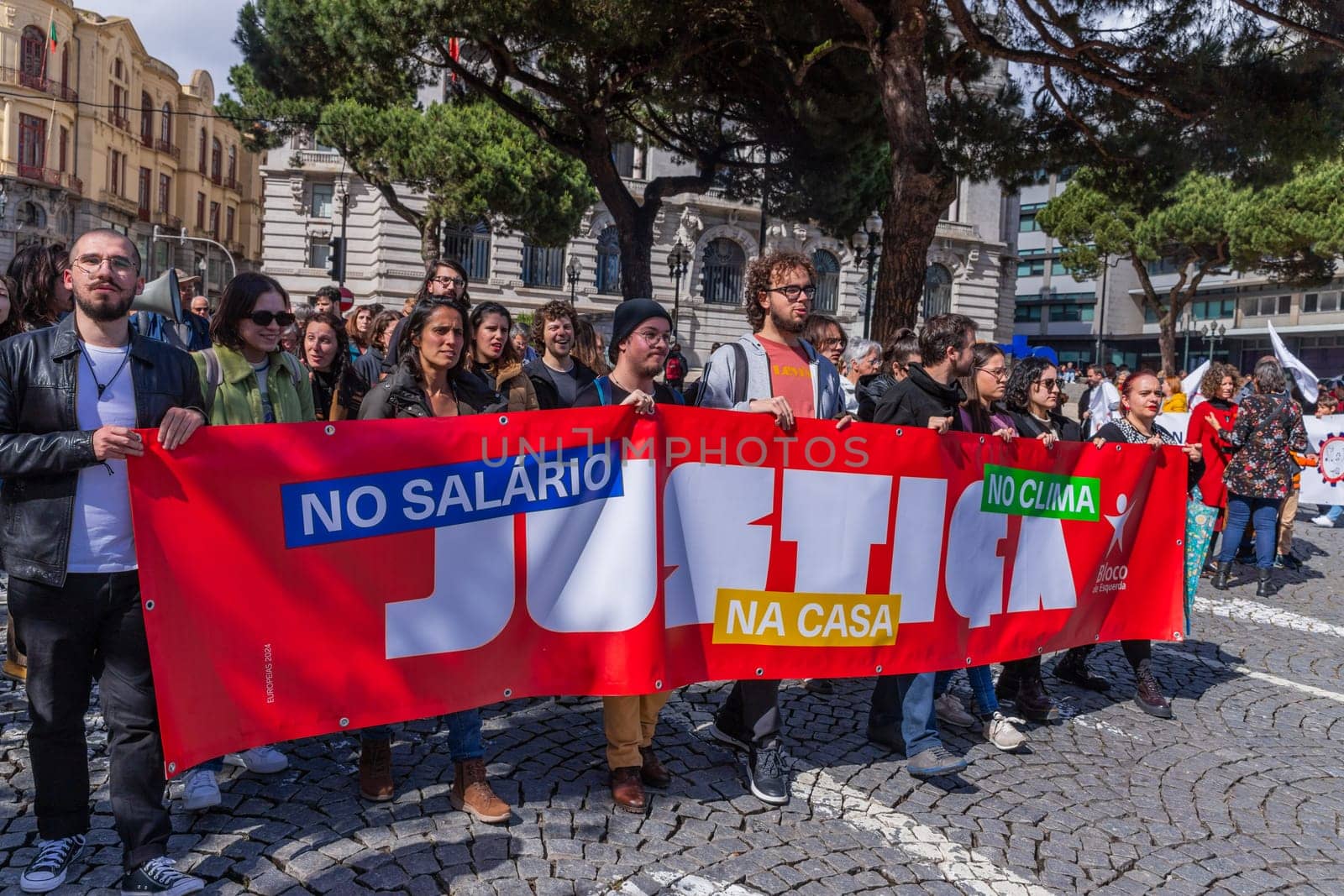 Porto, Portugal: May 1, 2024: Celebration and Protest of the May 1in Portugal, Labour Day, in Porto, Portugal