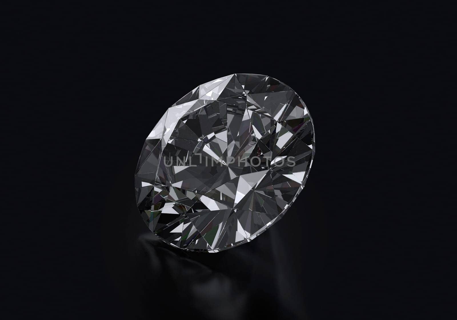 Dazzling diamond with reflection on black background