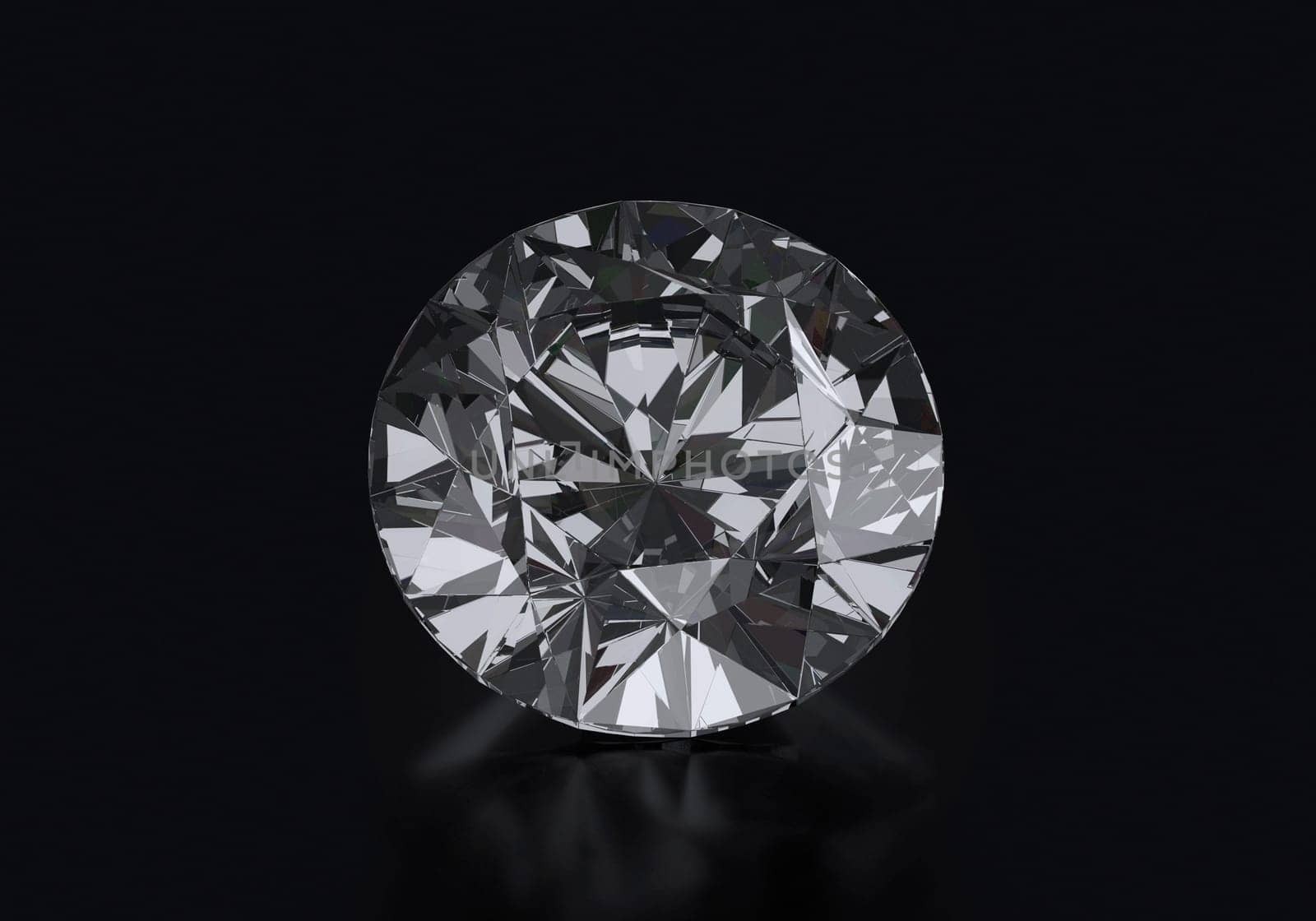 Dazzling diamond with reflection on black background