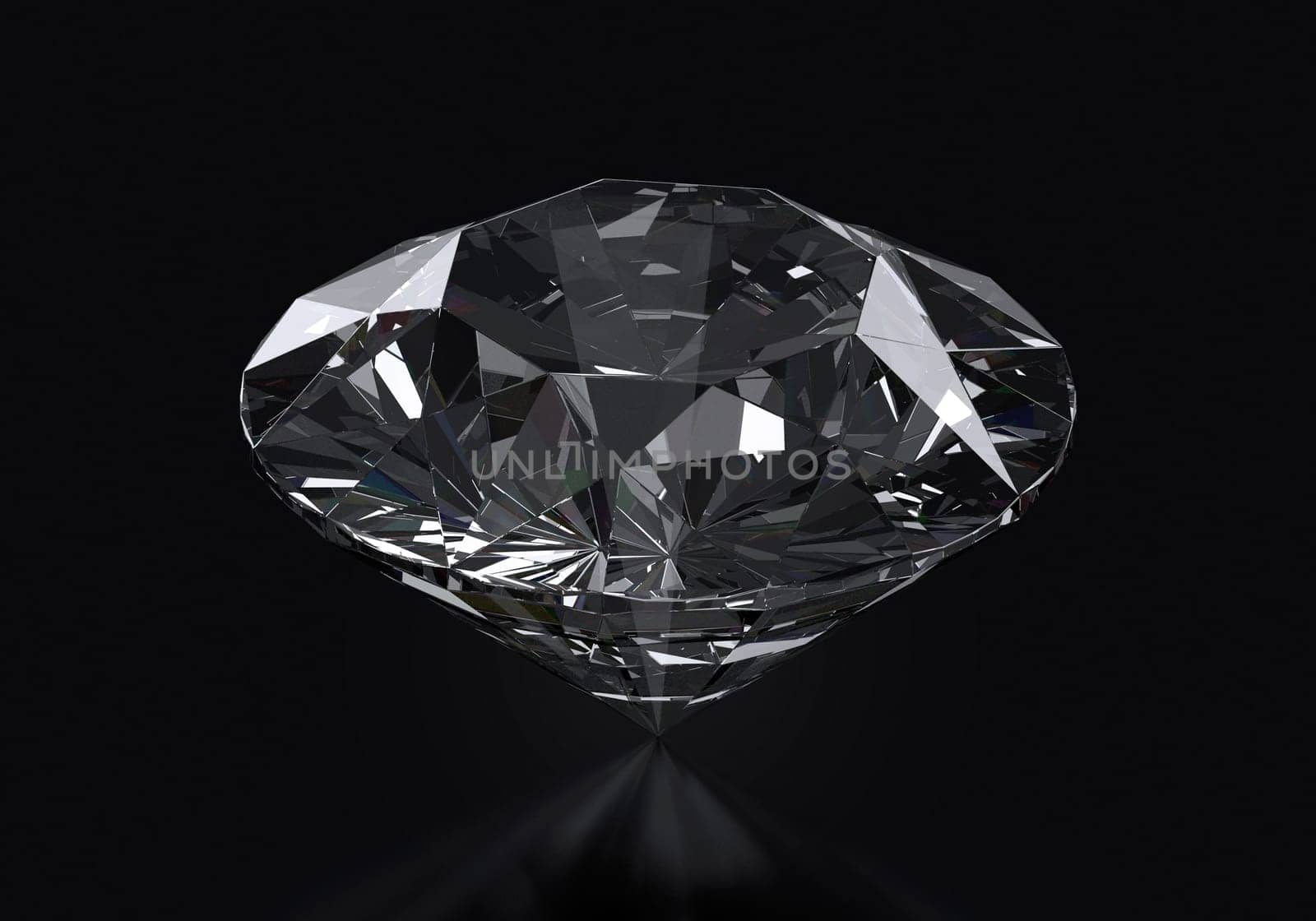 Dazzling diamond with reflection on black background