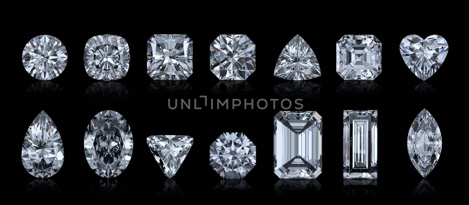 Dazzling diamond with reflection on black background