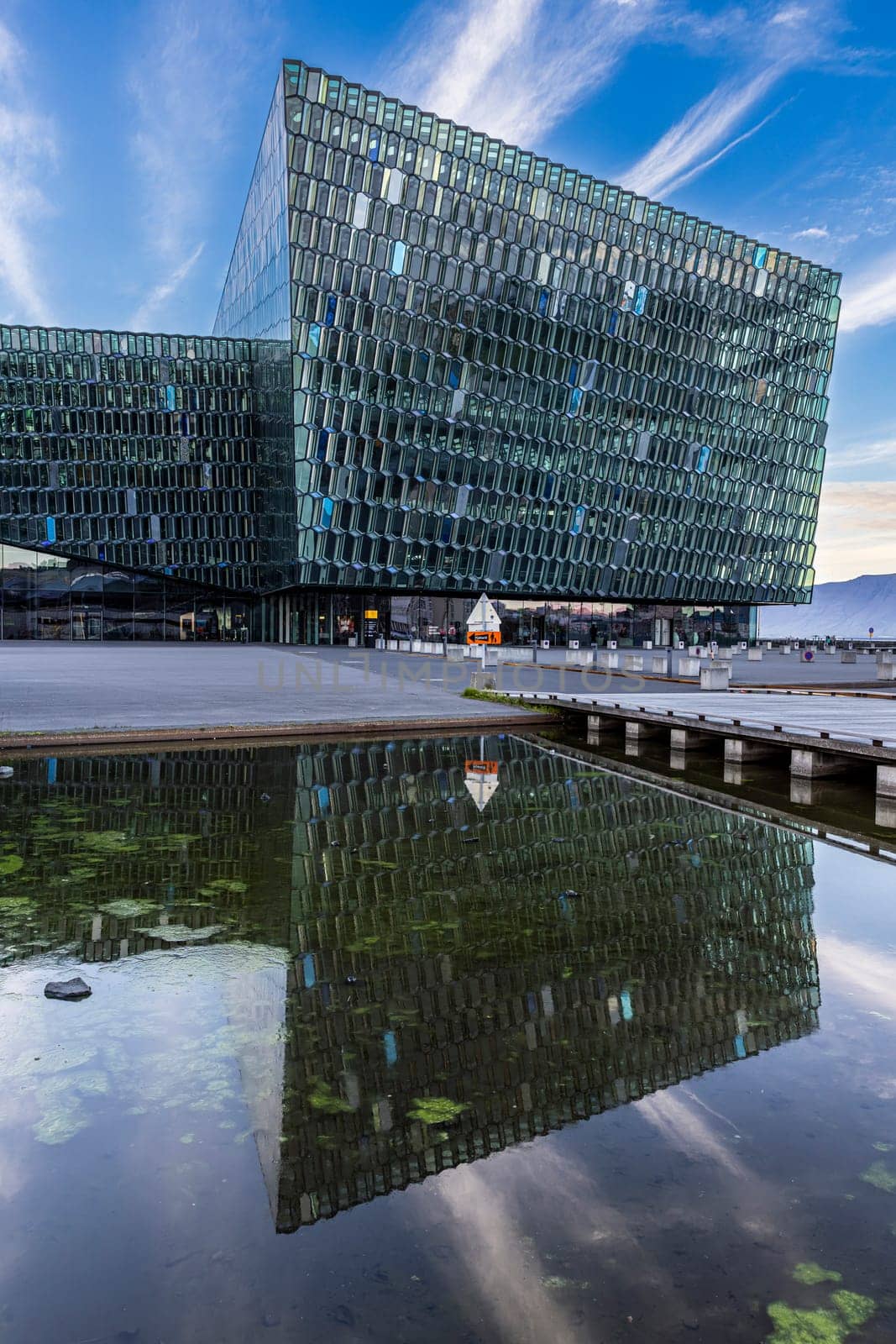 Harpa concert hall conference centre  reflecting water reykjavik, iceland