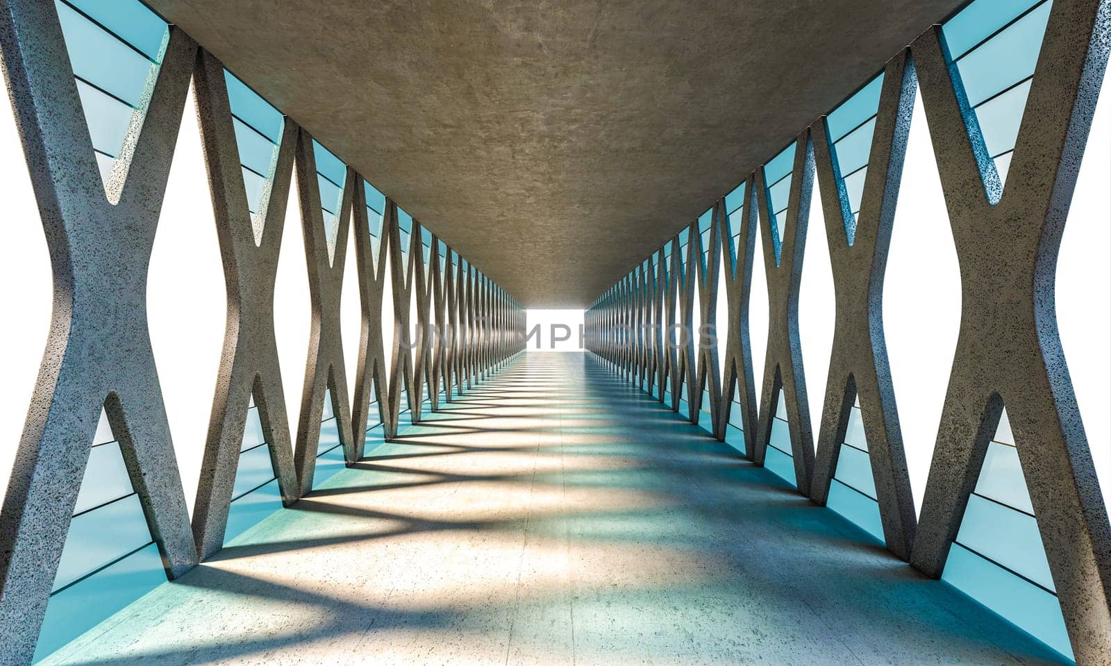 Modern architecture corridor  concrete geometric shapes . 3d render
