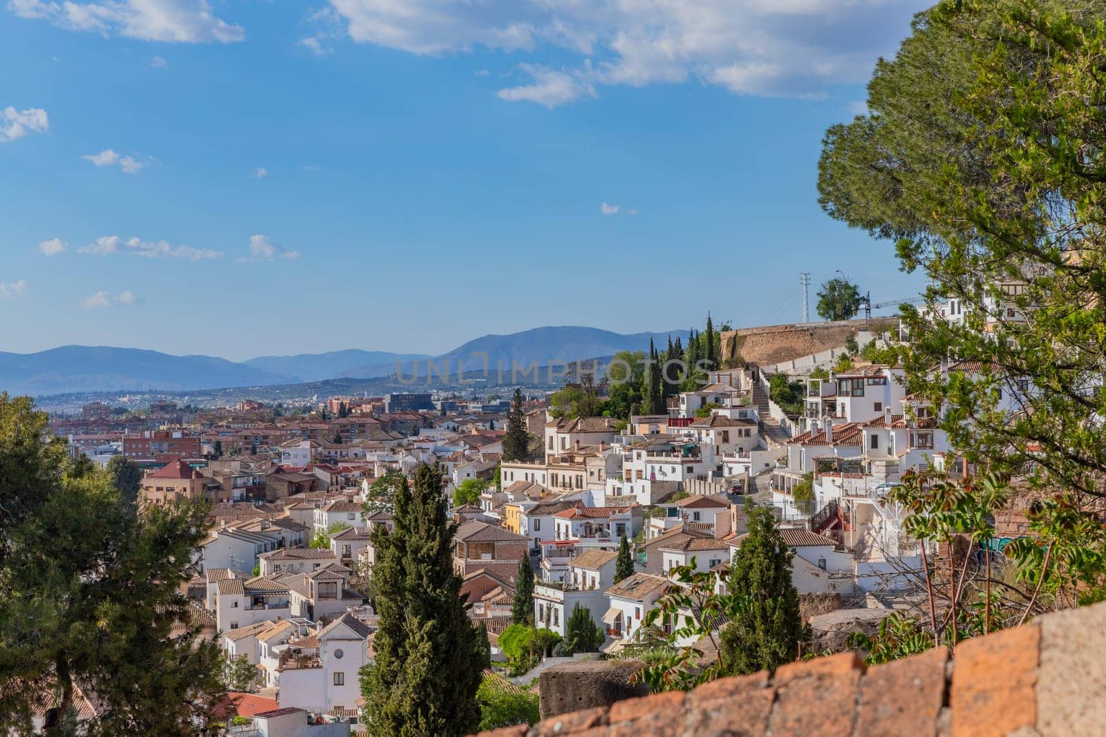 View from the Mirador de la Lona of the old town and the roofs of Granada, Andalusia, Spain