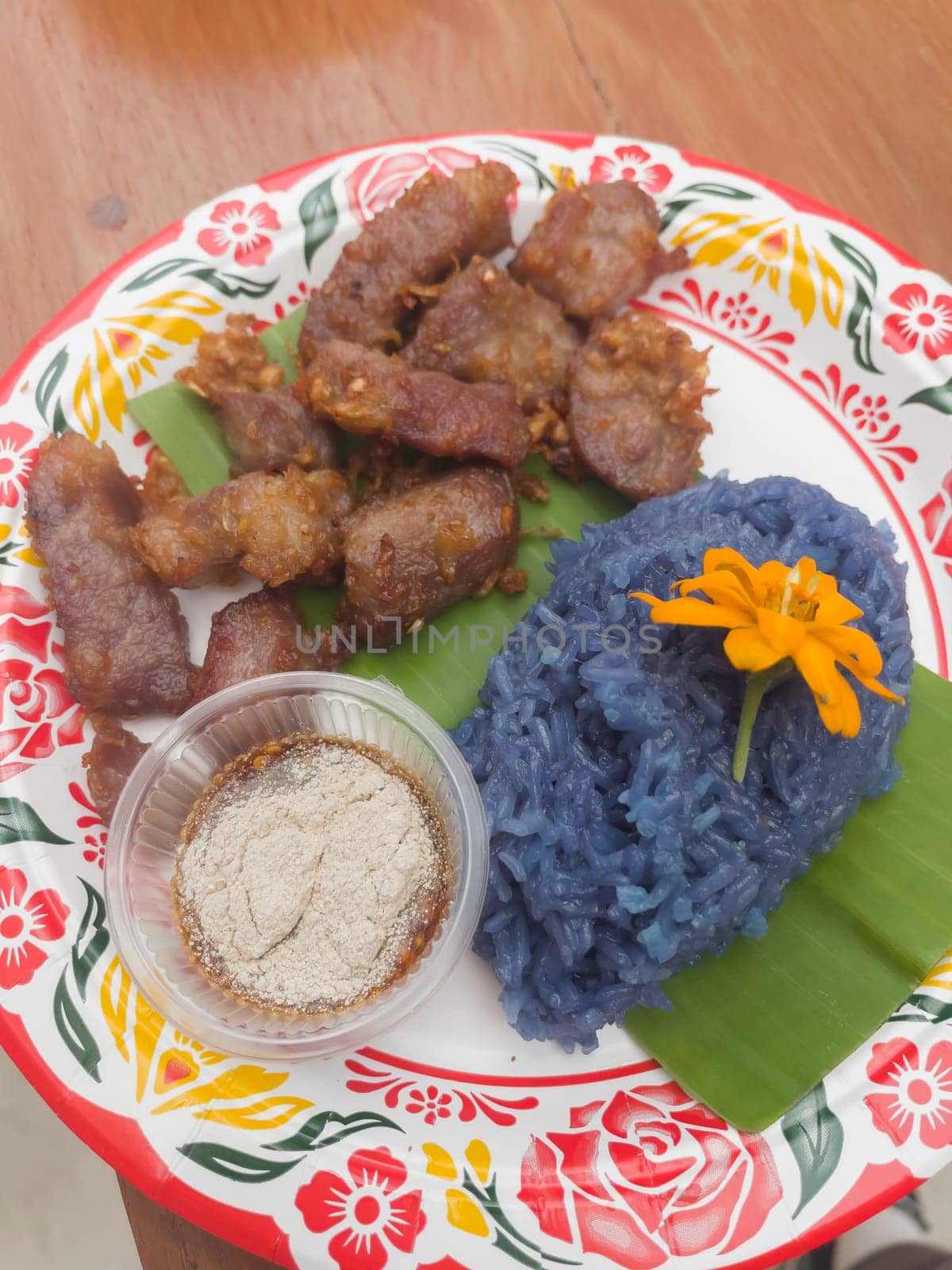 Garlic fried pork dish on the table, stock photo