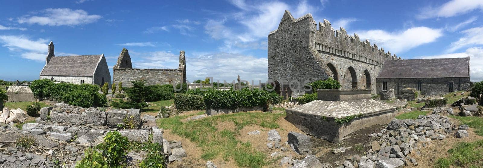 Panoramic view of the ruins of Ardfert Cathedral in County Kerry in the Republic of Ireland. Ardfert was the site of a Celtic Christian monastery reputedly founded in the 6th century by Saint Brendan.