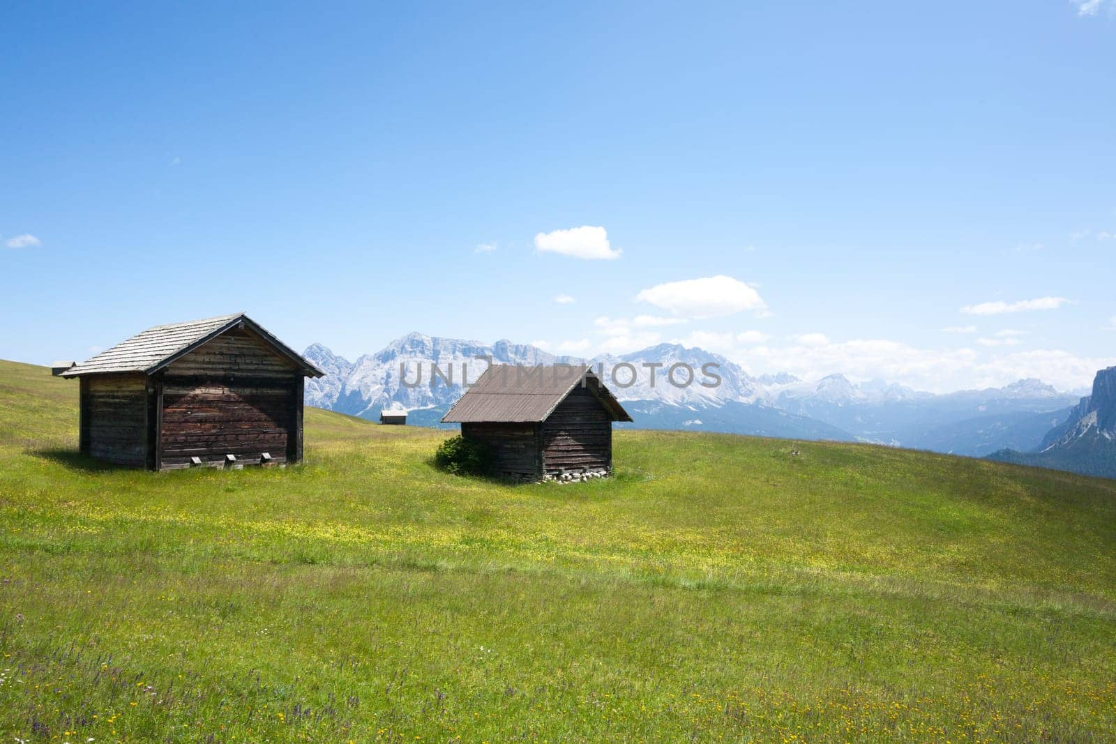 Mountain shelters view, italian dolomites. Sass de Putia area