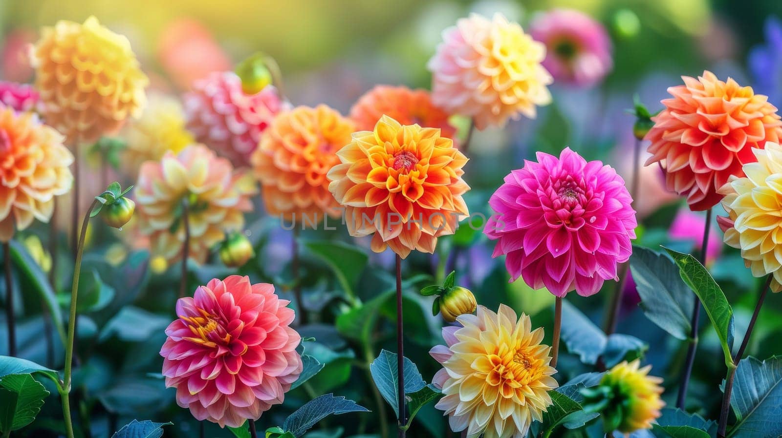 Vibrant Dahlia Garden. Colorful Dahlias in Bloom