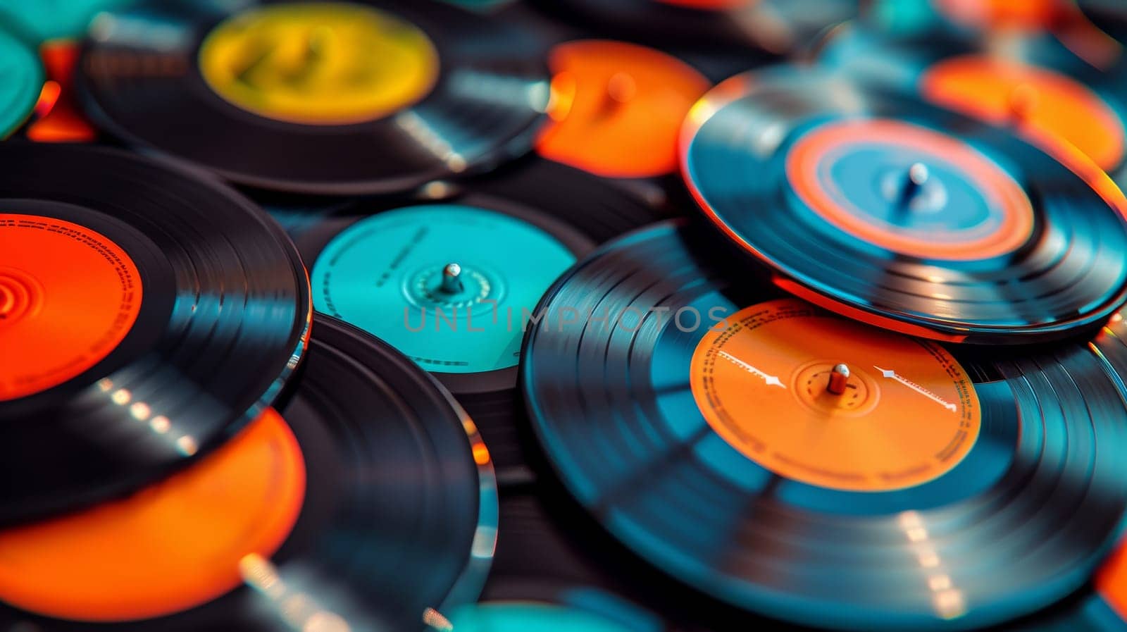 Vinyl Records.  Closeup of Colorful Vintage Music Discs