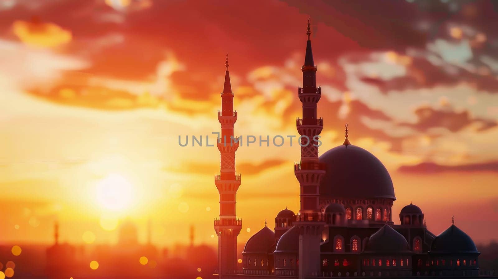 Silhouette of Mosque at Sunset. Islamic Architecture and Faith